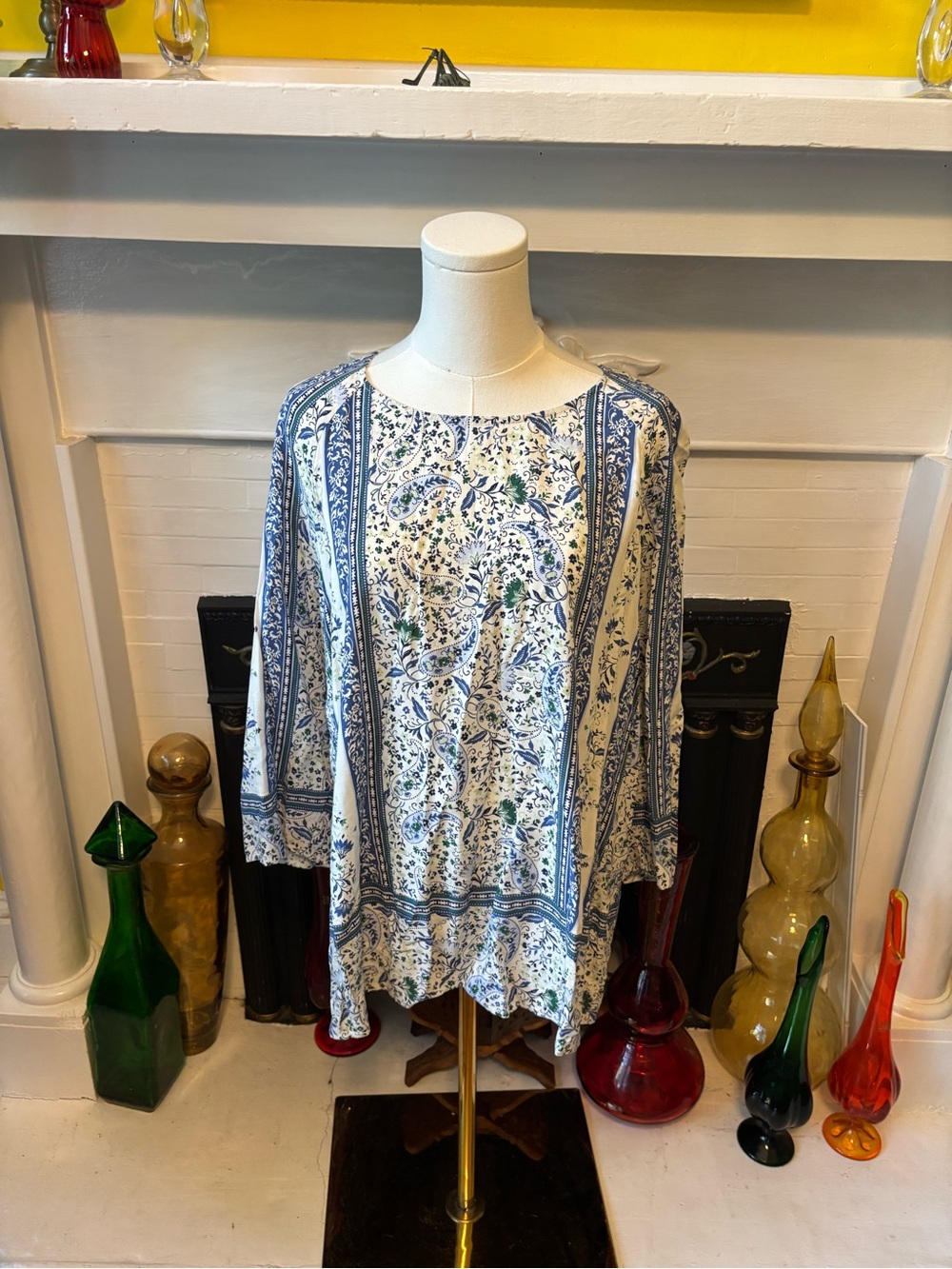J. Jill Blue and White Paisley-Striped Tunic